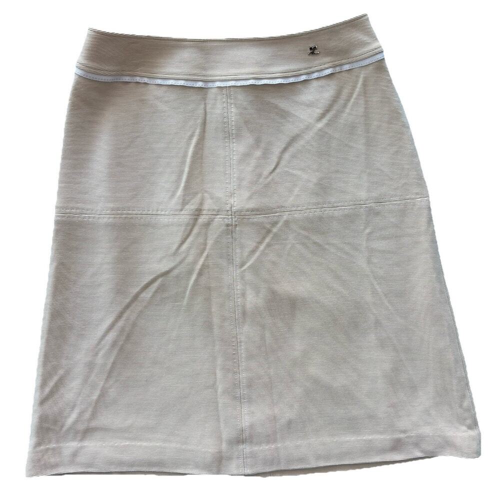 Couregges Tan Mini Skirt Women’s Size 38 White Trim Preppy A Line NO BELT
